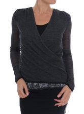 Ermanno Scervino Gray Wool Lace Top Long Sleeved T-shirt - IT44 | M - Blouses