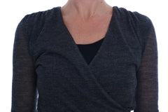 Ermanno Scervino Gray Wool Lace Top Long Sleeved T-shirt - IT44 | M - Blouses