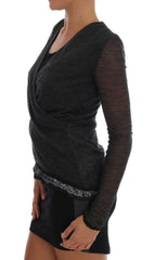 Ermanno Scervino Gray Wool Lace Top Long Sleeved T-shirt - IT44 | M - Blouses