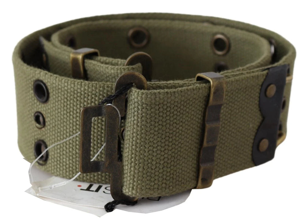 Ermanno Scervino Green 100% Cotton Rustic Bronze Buckle Belt - 85 cm / 34 Inches - Belts