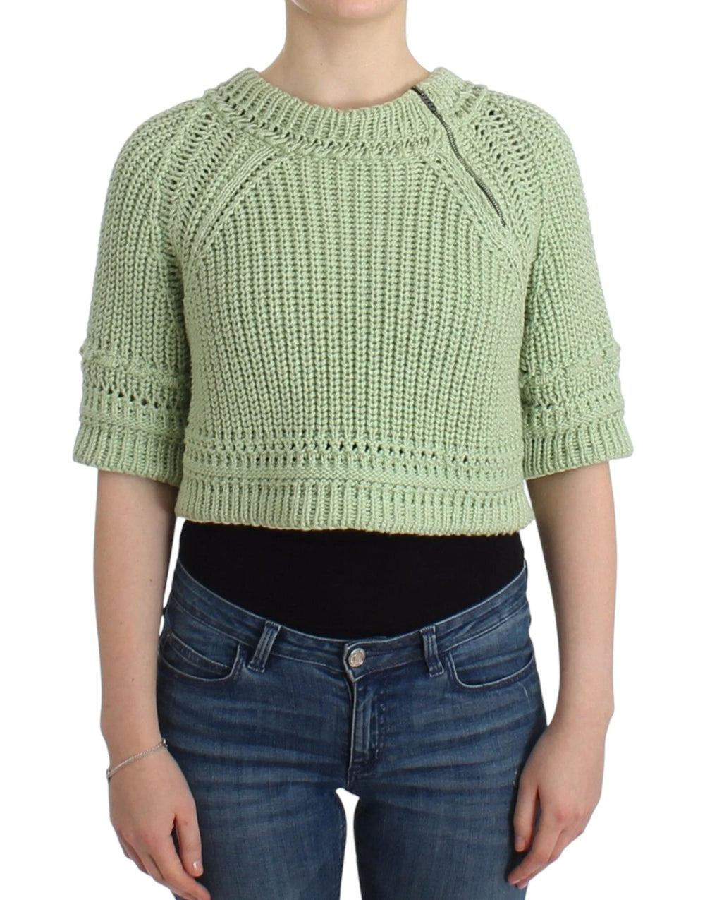 Ermanno Scervino Green Cropped Knit Sweater Knitted Jumper - IT42 | S - Sweaters