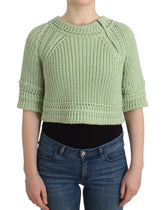 Ermanno Scervino Green Cropped Knit Sweater Knitted Jumper - IT42 | S - Sweaters