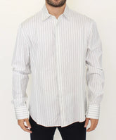 Ermanno Scervino White Black Striped Regular Fit Casual Shirt - IT54 | XL - Shirts