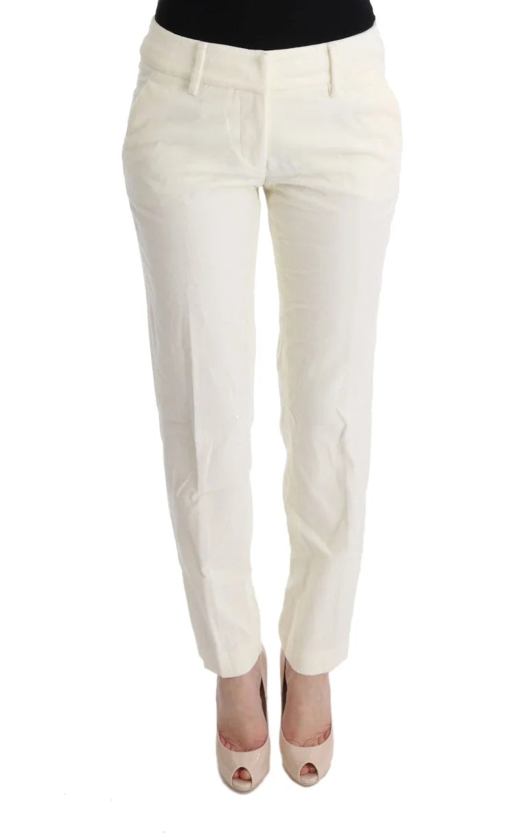 Ermanno Scervino White Cotton Regular Fit Casual Pants - Trousers