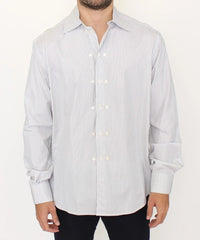 Ermanno Scervino White Gray Striped Regular Fit Casual Shirt - IT50 | L - Shirts