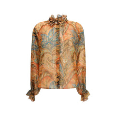 Etro Orange Silk Pattern Shirt