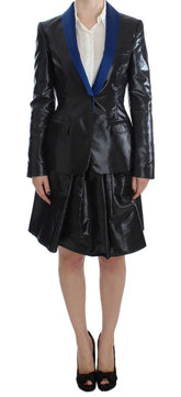 Exte Black Blue Two Piece Suit Skirt & Blazer - Skirt Suits