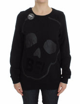 Exte Black Cotton Motive Print Crewneck Pullover Sweater - IT40|S - Sweaters