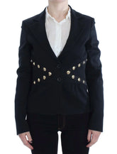 Exte Black Cotton Stretch Gold Studded Blazer Jacket - IT44|L - Sport Jackets