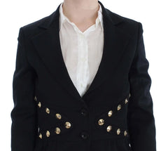 Exte Black Cotton Stretch Gold Studded Blazer Jacket - IT44|L - Sport Jackets