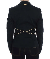 Exte Black Cotton Stretch Gold Studded Blazer Jacket - IT44|L - Sport Jackets