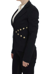 Exte Black Cotton Stretch Gold Studded Blazer Jacket - IT44|L - Sport Jackets