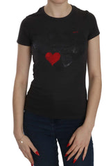 Exte Black Hearts Print Short Sleeve Casual Shirt Top - IT42|M - T-Shirts