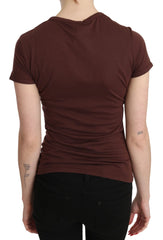 Exte Brown Hearts Printed Round Neck T-shirt Top - IT42|M - T-Shirts