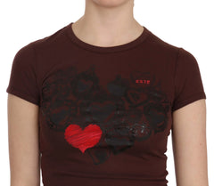 Exte Brown Hearts Short Sleeve Casual T-shirt Top - T-Shirts