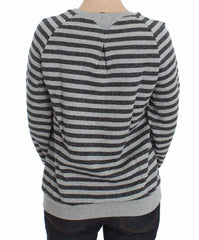 Exte Gray Striped Cotton Crewneck Sweater - Sweaters
