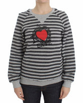 Exte Gray Striped Cotton Crewneck Sweater - Sweaters