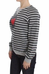 Exte Gray Striped Cotton Crewneck Sweater - Sweaters