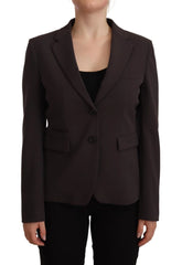 F.IT Brown Long Sleeve Single Breasted Women Jacket Blazer - IT46|XL