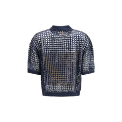 Brunello Cucinelli Blue Silk Polo Shirt - M