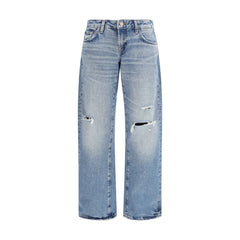 7FOR Blue Cotton Straight-Leg Jeans