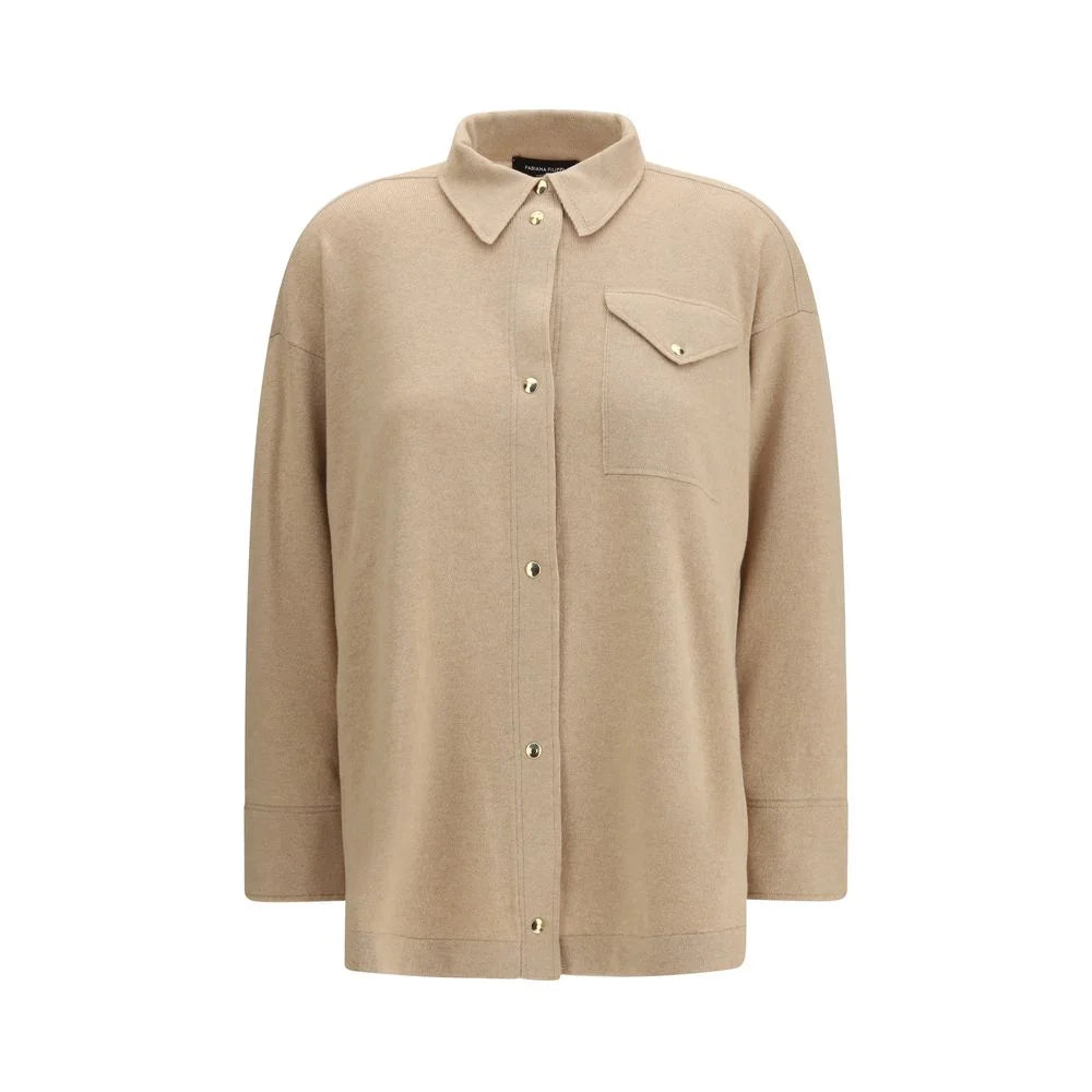 Fabiana Filippi Beige Fleece Wool Dress Shirt