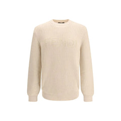 Fendi Beigefarbener Fleece-Pullover aus Wolle