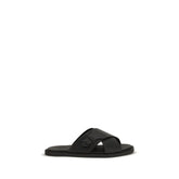 Fendi Schwarze Kalbshirn Bos Taurus Flache Sandalen