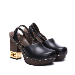 Fendi Black Calfskin Clogs - Flats