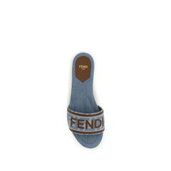 Fendi Blaue Baumwoll-Flatsandalen