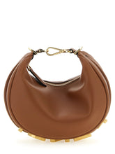 Front view of a Fendi brown calfskin leather handbag featuring a structured silhouette and elegant top handle.