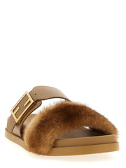 Fendi Brown Leather Slides - EU36/US6