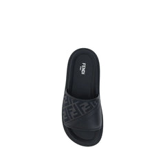 Fendi Gray Fabric Flat Sandals - EU 38 | US 5