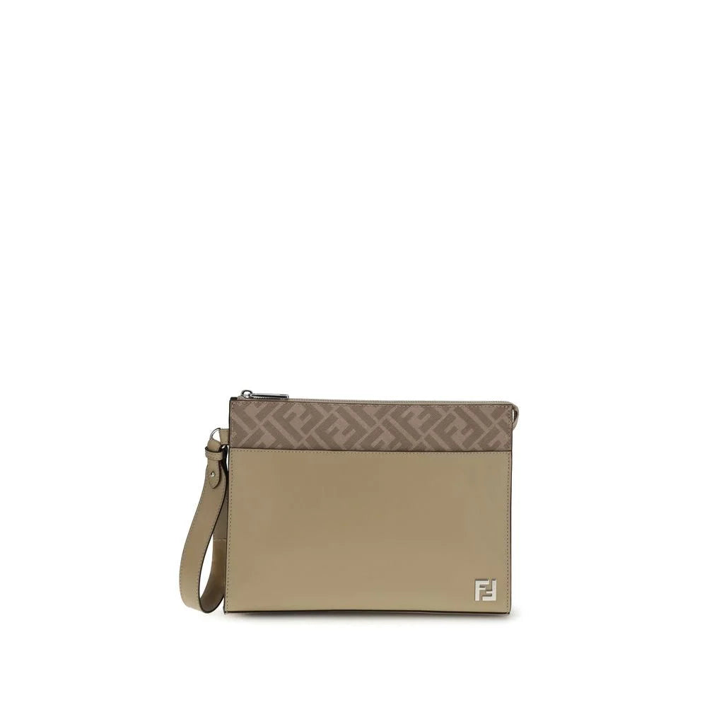 Fendi Leather and FF canvas Clutch - Clutch Bags