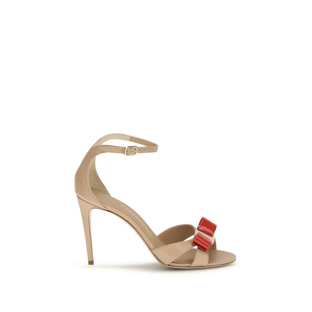 Ferragamo Beige Calf Leather Bos Taurus Stiletto Heel Sandals