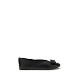 Ferragamo Black Calf Leather Bos Taurus Ballet Flats - EU37/US7