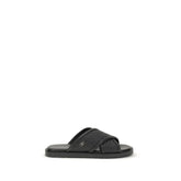 Ferragamo Black Calf Leather Bos Taurus Flat Sandals - EU 38 | US 5