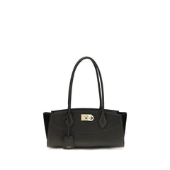 Ferragamo Black Calf Leather Bos Taurus Shoulder Bag