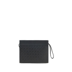 Ferragamo Black Calf Leather Bos Taurus Shoulder Bag