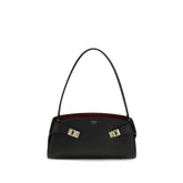 Ferragamo Black Calf Leather Bos Taurus Shoulder Bag