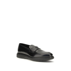 Ferragamo Black Calf Leather Bos Taurus Slip-On Loafers