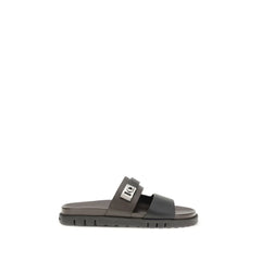 Ferragamo Black Calf Leather Bos Taurus Strap-On Sandals