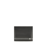 Ferragamo men's bifold wallet in smooth black Bos Taurus calf leather featuring a discreet embossed logo.