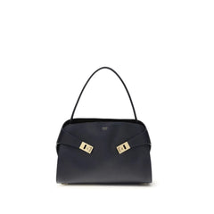 Ferragamo Blue Calf Leather Bos Taurus Shoulder Bag