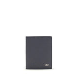 Ferragamo men's bifold wallet in deep blue Bos Taurus calf leather featuring a minimalist front design.