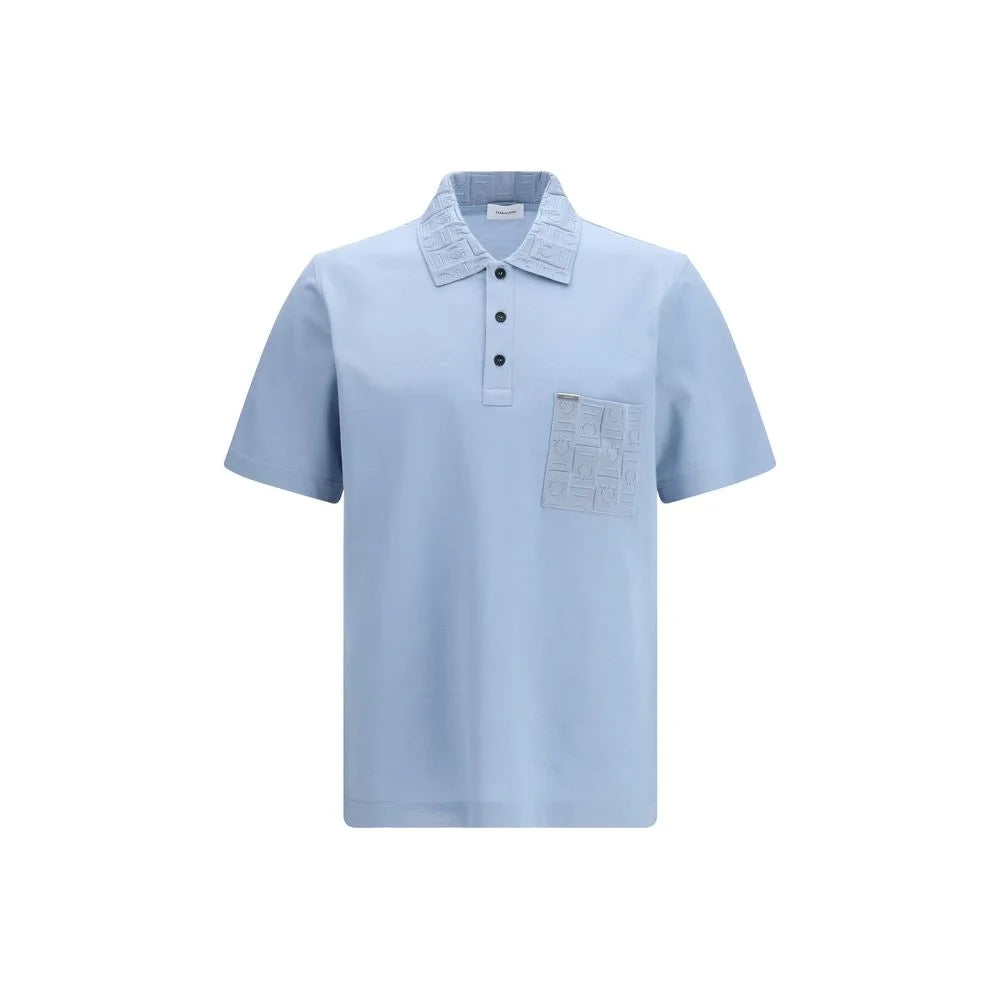 Ferragamo Blue Cotton Polo Shirt - XL