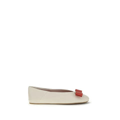 Ferragamo White Calf Leather Bos Taurus Ballet Flats - EU37/US7