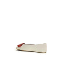 Ferragamo White Calf Leather Bos Taurus Ballet Flats - EU37/US7
