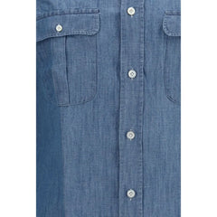 Finamore Blue Cotton Dress Shirt