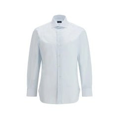 Finamore Blue Cotton Pattern Shirt